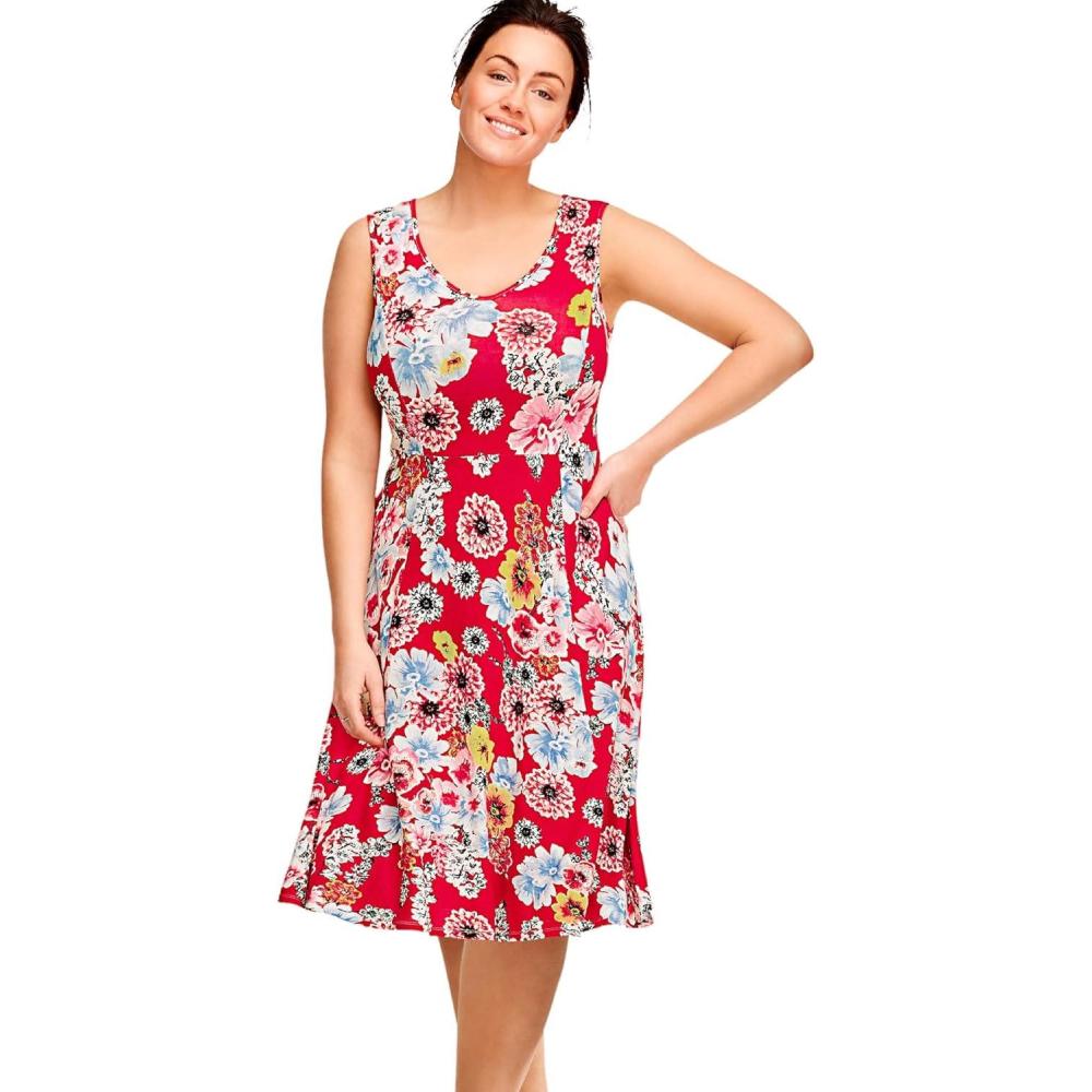 image:imageellos Plus Size Stretch Knit Scoop Neck Sleeveless Fit and Flare DressRed Floral
