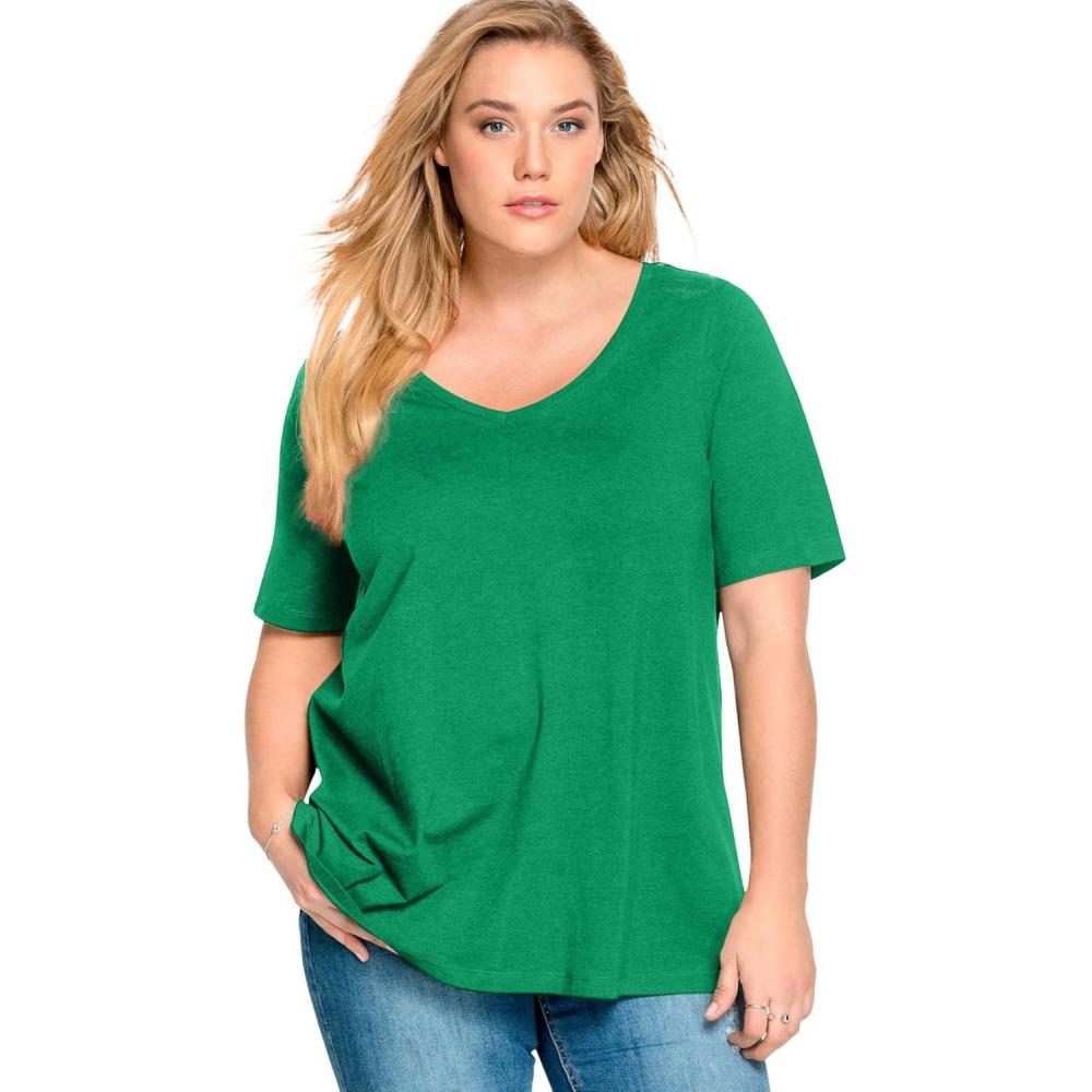 image:imageellos Plus Size Stretch Knit VNeck Short Sleeve TunicKelly Green