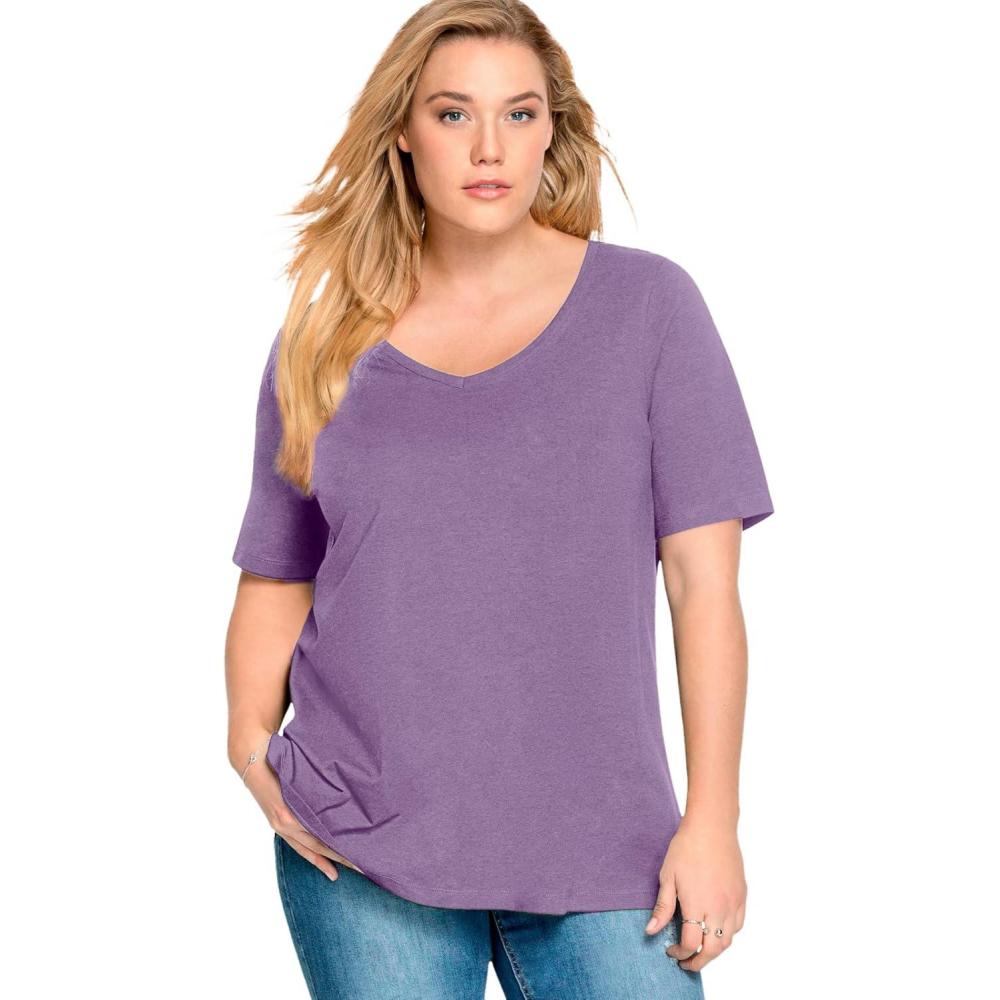 image:imageellos Plus Size Stretch Knit VNeck Short Sleeve TunicViolet Haze