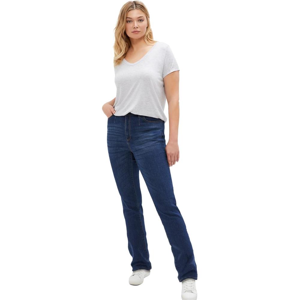 image:imageellos Plus Size Stretch MidRise Adjustable Waist Straight JeanDark Stonewash