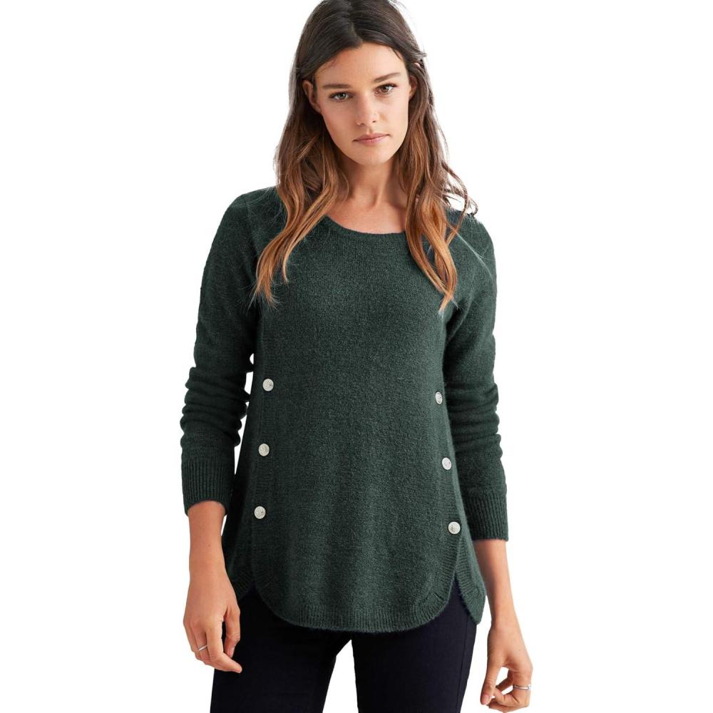 image:imageellos Plus Size Stretch Scoop Neck Curved Hem with Buttons Pullover SweaterDeep Emerald