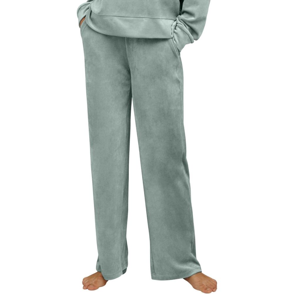 image:imageellos Plus Size Stretch Velour Wide Leg PullOn PantsGrey Spruce