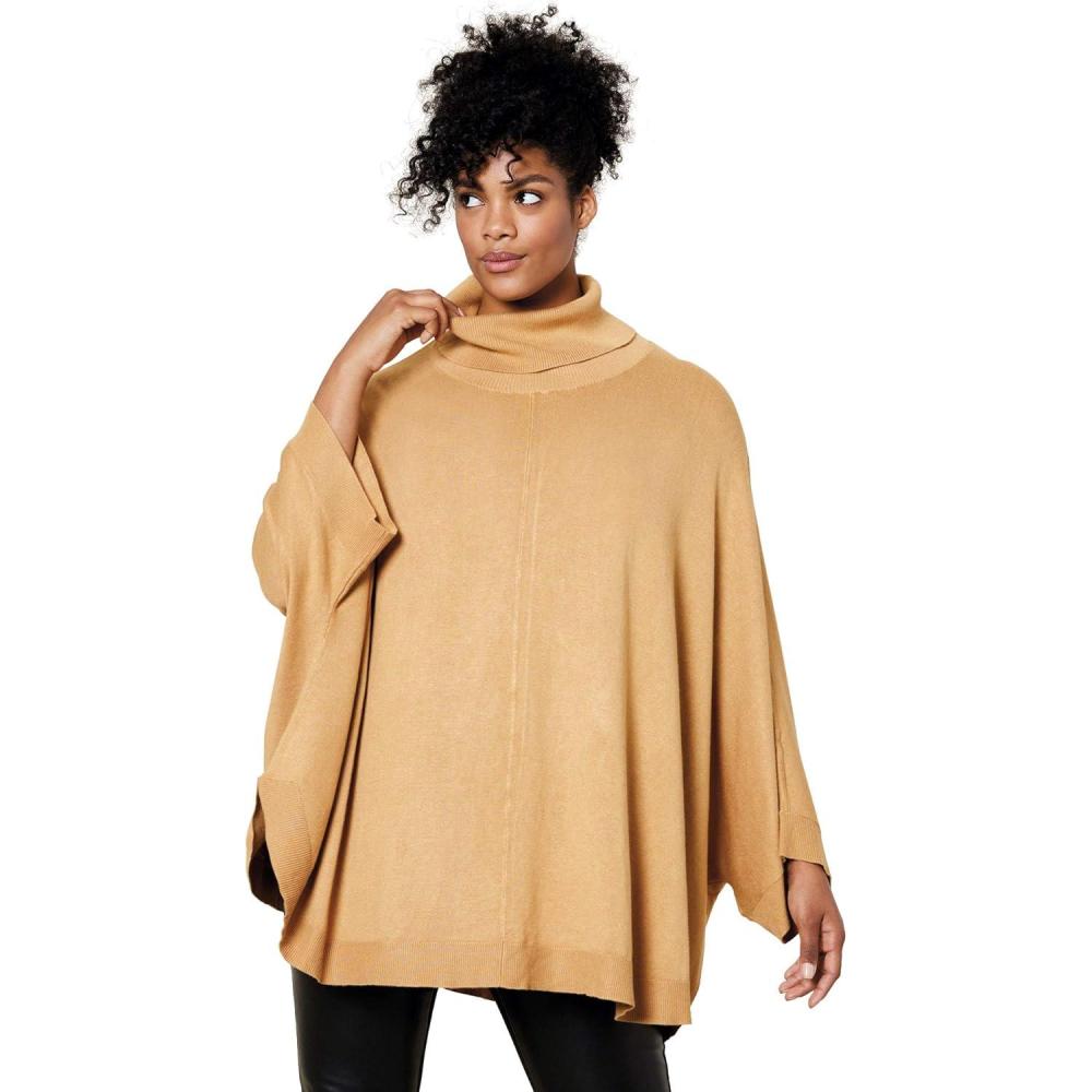 image:imageellos Plus Size Turtleneck Poncho Sweater  S1X Classic Camel
