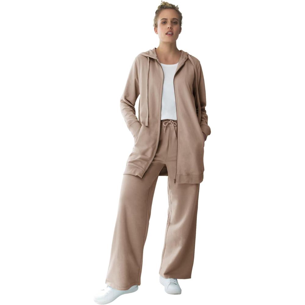 image:imageellos Plus Size Wide Leg French Terry SweatpantDark Taupe