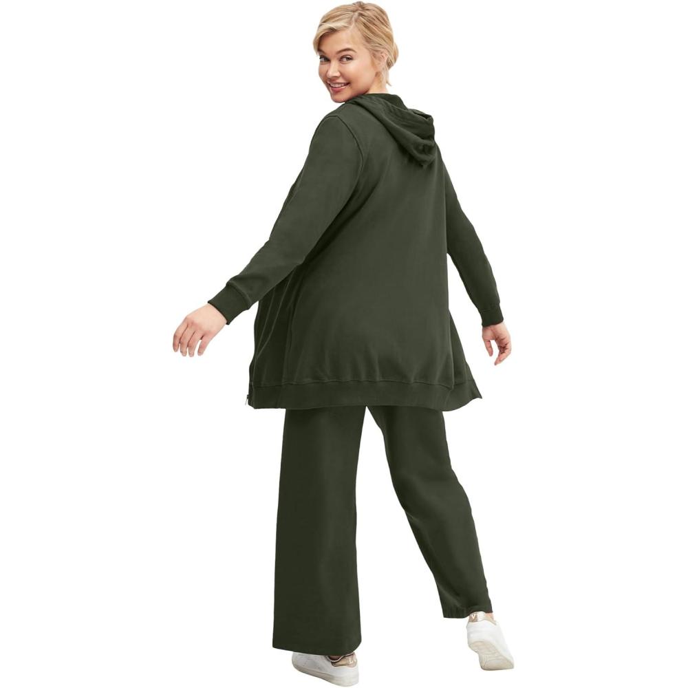 image:imageellos Plus Size Wide Leg French Terry SweatpantDeep Olive