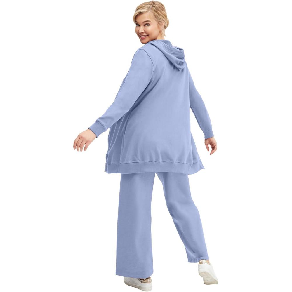 image:imageellos Plus Size Wide Leg French Terry SweatpantPeriwinkle Mist