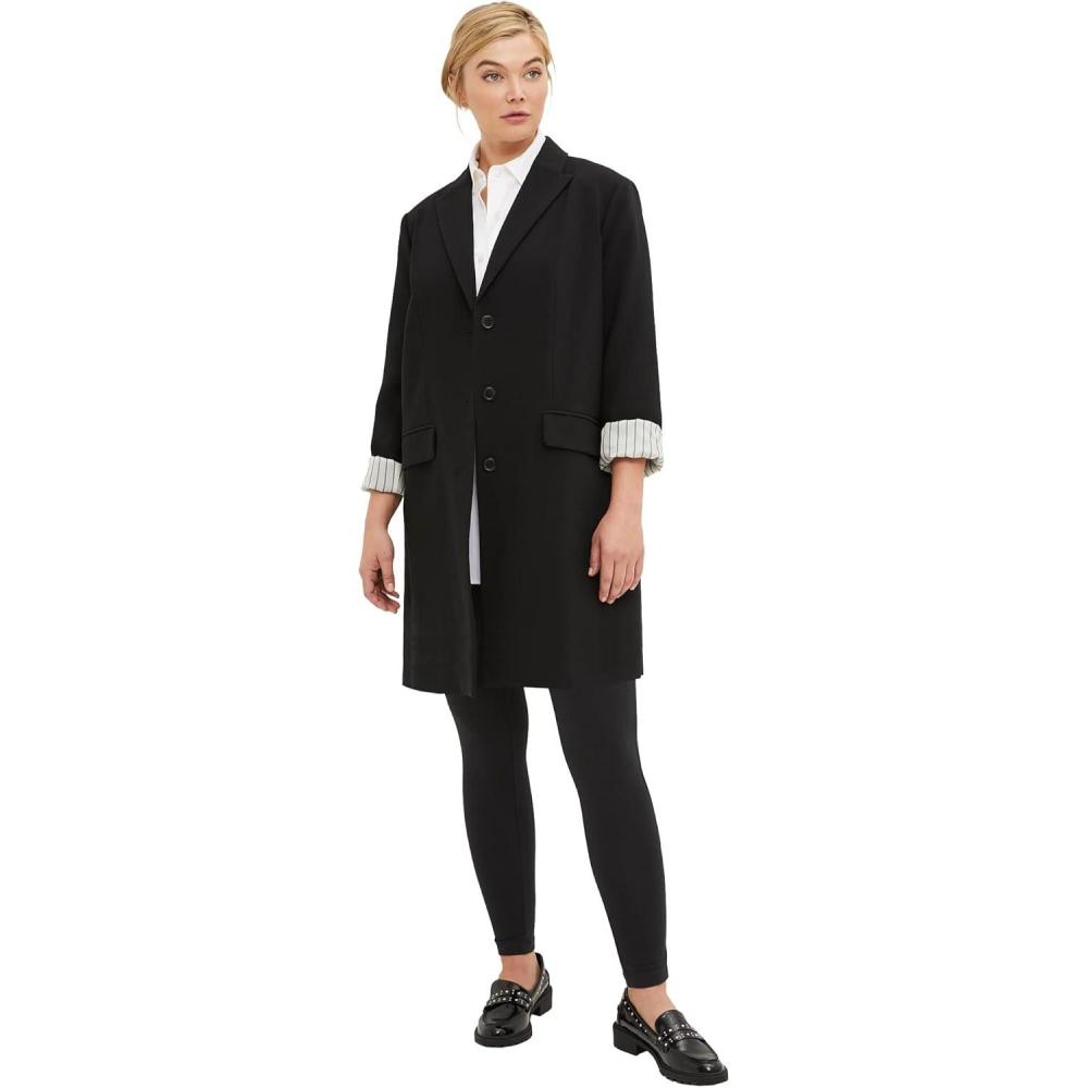 image:imageellos Womens Plus Size Long Boyfriend Blazer Relaxed Fit Jacket Work amp CasualBlack