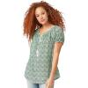 image:imageEllos Plus Size Ruffle Trim Peasant BlouseTropical Green Medallion