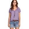 image:imageEllos Plus Size Ruffle Trim Peasant BlouseViolet Haze White Print