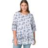 image:imageEllos Plus Size Tiered Floral 34 Sleeve TunicWhite Navy Print