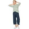 image:imageellos Plus Size Stretch Knit Scoop Neck 34 Sleeve TopWhite Green Vine Stripe