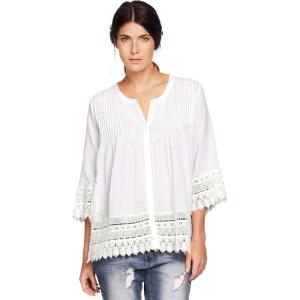 Ellos Plus Size Crochet Trim Blouse(White)