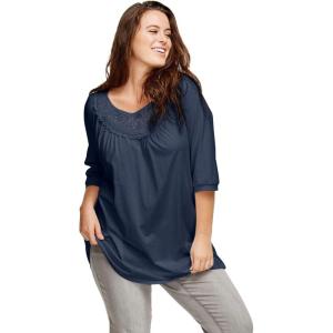 Ellos Plus Size Crochet Trim Tunic(Navy)