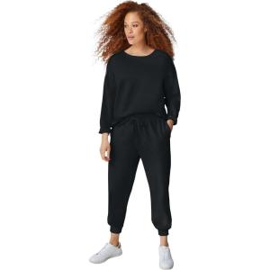 Ellos Plus Size Drawstring Waist Fleece Sweatpants(Black)