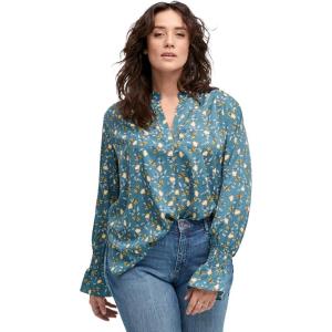 Ellos Plus Size Floral Notch-Neck Blouse(Rainforest Green Floral)