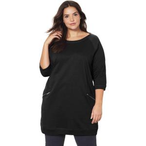 Ellos Plus Size French Terry Zip Pocket Tunic(Black)