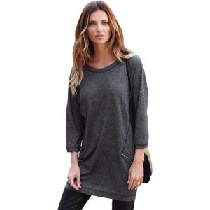 Ellos Plus Size French Terry Zip Pocket Tunic(Heather Charcoal)