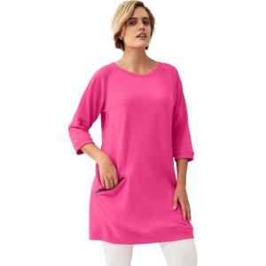 Ellos Plus Size French Terry Zip Pocket Tunic(Raspberry Sorbet)