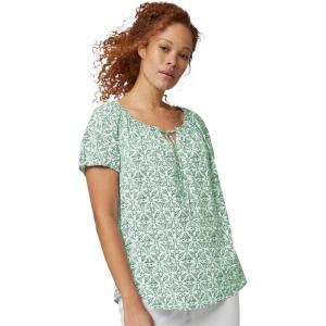 Ellos Plus Size Keyhole Neckline Peasant Blouse(White Tropical Jade Print)