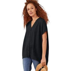 Ellos Plus Size Oversized Linen-Blend Tunic(Black)