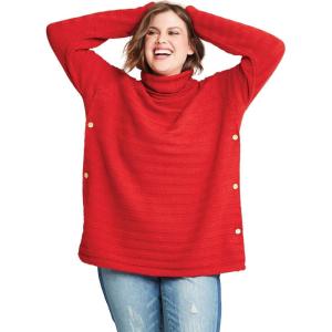 Ellos Plus Size Side Button Turtleneck Sweater(Poppy Red)