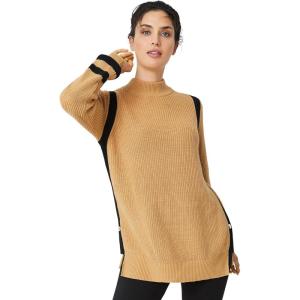 Ellos Plus Size Side Stripe Mockneck Sweater(Soft Camel)