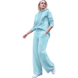 Ellos Plus Size Wide Leg Fleece Sweatpant with Drawstring Waist(Aqua Sky)