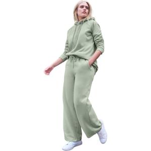 Ellos Plus Size Wide Leg Fleece Sweatpant with Drawstring Waist(Desert Sage)