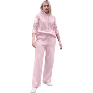 Ellos Plus Size Wide Leg Fleece Sweatpant with Drawstring Waist(Misty Rose)
