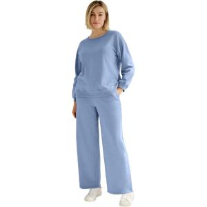 Ellos Plus Size Wide Leg Fleece Sweatpant with Drawstring Waist(Pale Indigo)