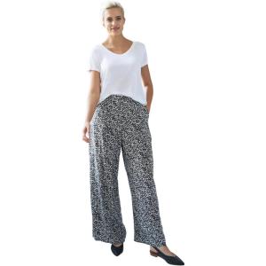 Ellos Plus Size Wide-Leg Soft Pants with Back Elastic(Black Grey Print)
