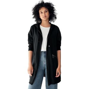 Ellos Women’s Plus Size Zip-Front Hoodie With Zip Pockets French Terry Long Oversized Jacket(Black)
