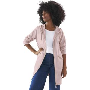 Ellos Women’s Plus Size Zip-Front Hoodie With Zip Pockets French Terry Long Oversized Jacket(Wood Rose Pink)