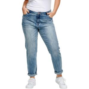 ellos Comfortable Women’s Plus Size Boyfriend Jeans Stretch Denim Mid-Rise(Light Stonewash)