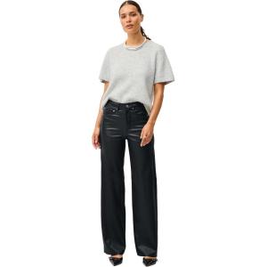 ellos Plus Size 5 Pocket Faux Leather Wide Leg Pants(Black)