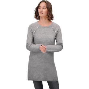 ellos Plus Size Button-Trim Sweater Tunic(Heather Taupe Grey)