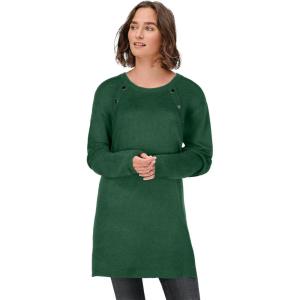 ellos Plus Size Button-Trim Sweater Tunic(Rich Pine)