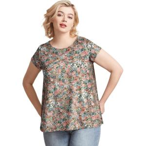 ellos Plus Size Cotton Jersey Slub Cap Sleeve Trapeze Tee(Grey Spruce Ditsy Floral)