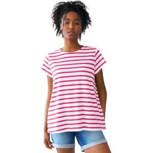 ellos Plus Size Cotton Jersey Slub Cap Sleeve Trapeze Tee(White Raspberry Sorbet Stripe)