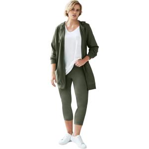 ellos Plus Size Cotton Spandex Capri Length Leggings(Deep Olive)
