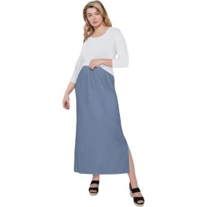 ellos Plus Size Cotton Spandex Pull On A Line Maxi Skirt(Pale Indigo)