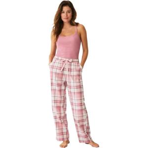 ellos Plus Size Flannel Sleep Pant With Drawstring Waist(Delicate Pink Plaid)