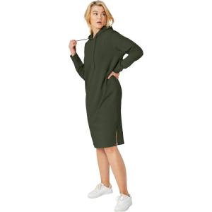 ellos Plus Size French Terry Hooded Sweatshirt Dress(Deep Olive)