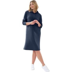 ellos Plus Size French Terry Hooded Sweatshirt Dress(Navy)
