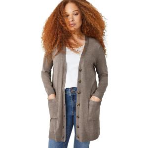 ellos Plus Size Long Button Front Cardigan(Latte Heather)