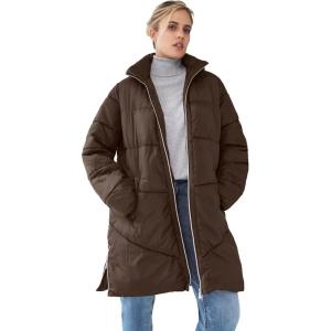 ellos Plus Size Long Puffer Coat(Chocolate)