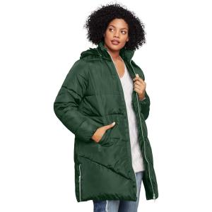 ellos Plus Size Long Puffer Coat(Midnight Green)