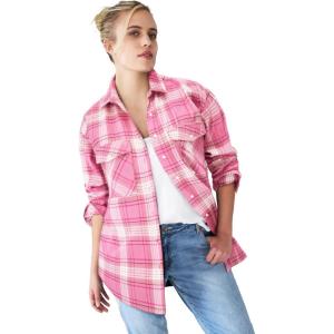 ellos Plus Size Plaid Button-Front Flannel Tunic(Dusty Pink Plaid)