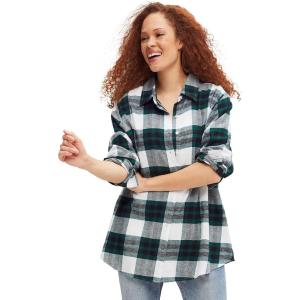 ellos Plus Size Plaid Flannel Shirt(Deep Emerald Plaid)
