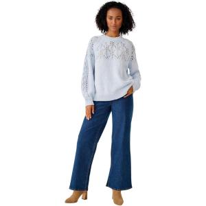 ellos Plus Size Pointelle Yoke Pullover Sweater(Blue Smoke Marled)